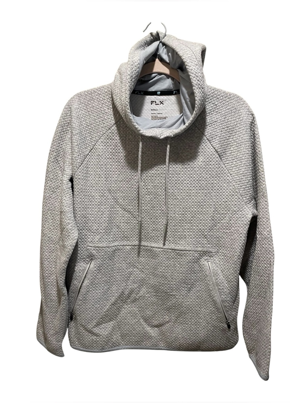 FLX Men’s light grey textured pullover hoodie. Size S